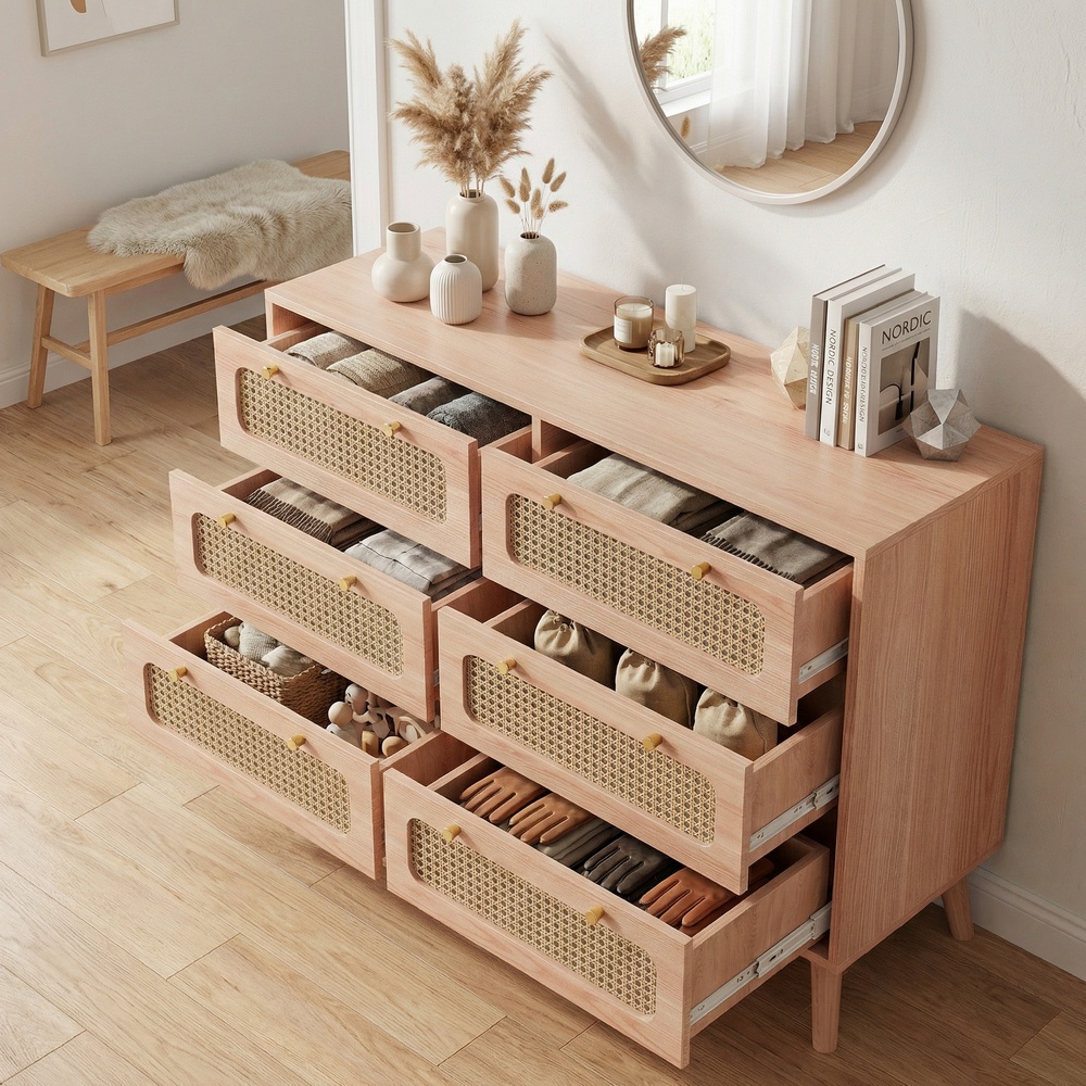 Toeletta Boho in Rattan con Specchio Rotondo – Mobili Compatti con Spazio di Archiviazione Pratico per Camera da Letto o Piccoli Spazi | Leroy Merlin