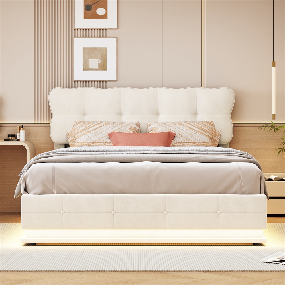 Letto imbottito per adulti in legno con testiera e rete a doghe, Grigio