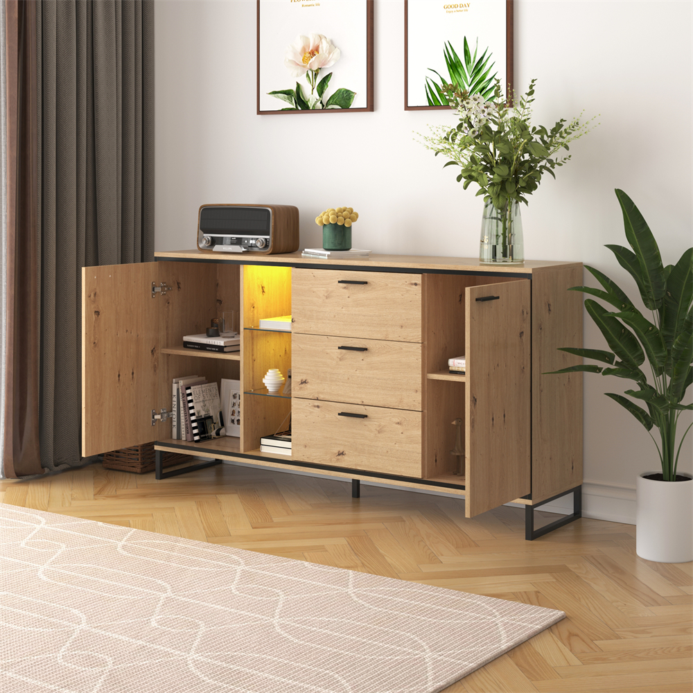 Buffet Avec éclairage LED 160 X 40 X 85 Cm, 2 Portes 3 Tiroirs 7 Compartiments, Coloris Bois Naturel, Meuble De Rangement Moderne -Homcomes Boutique AAHKMJXYDAFdJAOAIMEbOAchX Ni0V6kW5l0kMox3xvg WtCKNWSR9ZXWqo8B1fqph0=