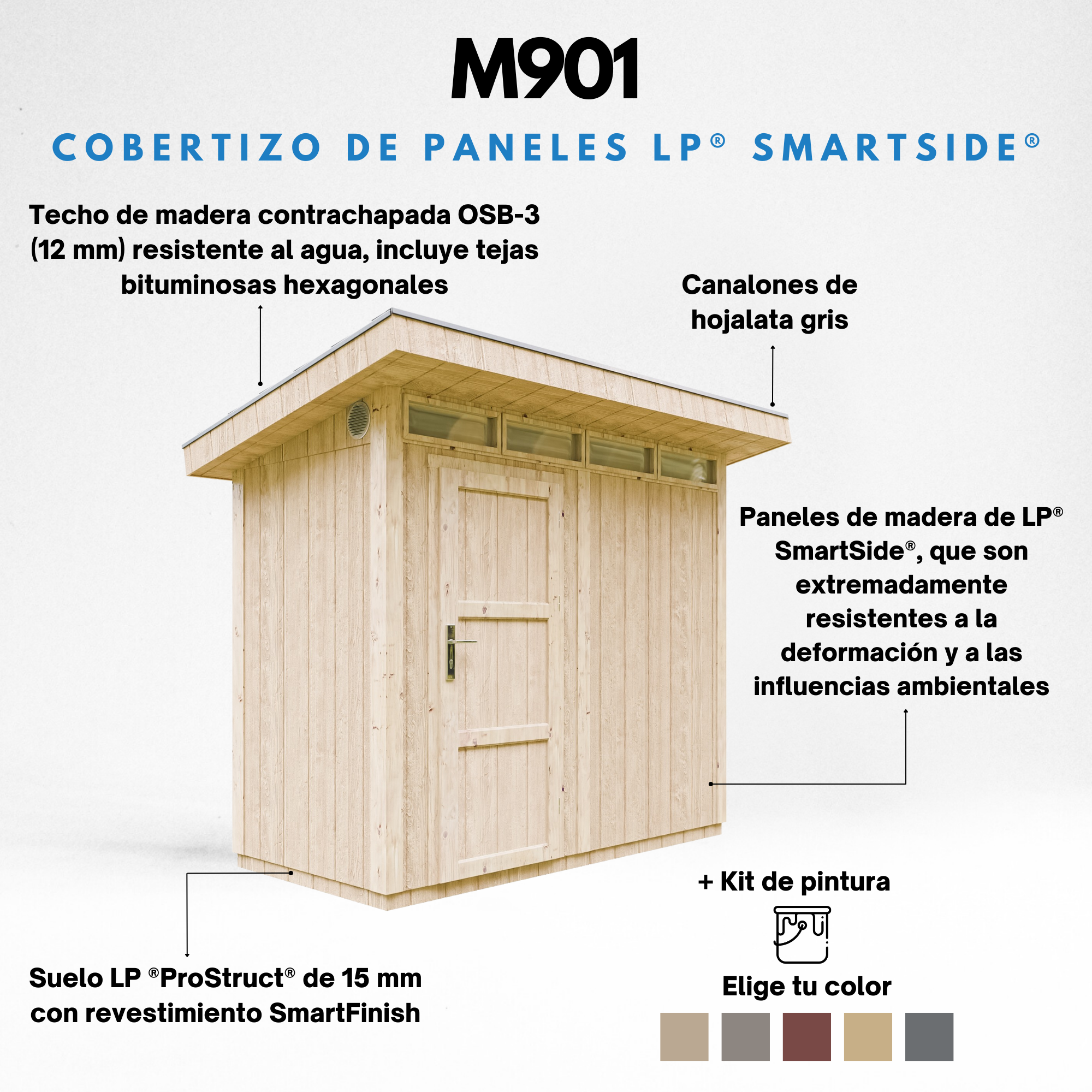 Caseta para jardín paneles a base de madera LP SmartSide 5,9 m² con suelo y