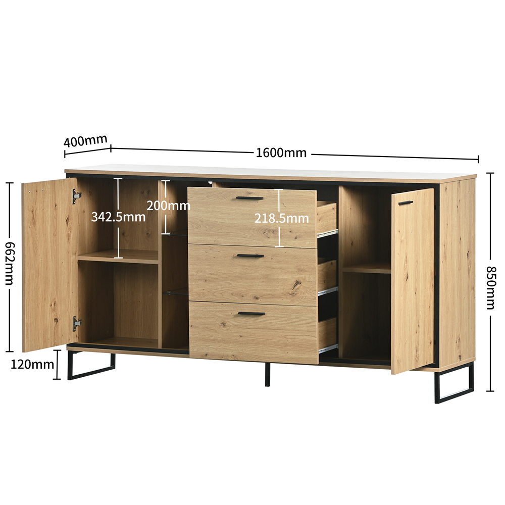 Buffet Avec éclairage LED 160 X 40 X 85 Cm, 2 Portes 3 Tiroirs 7 Compartiments, Coloris Bois Naturel, Meuble De Rangement Moderne -Homcomes Boutique AAHKMJXYDAFdJAOAIMEbOAchX Ni0V6kW5l0kMox3xvg Yi rPLy67yhZUosFyNzn80=