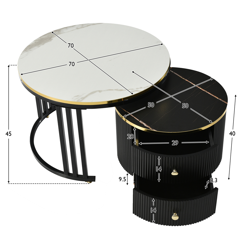 Tables Basses Gigognes Rondes Lot De 2 - Avec 2 Tiroirs, Motif Marbre, Plateau En Verre Trempé, Structure En Métal - Noir + Blanc -VIDAXL || Songmics Soldes AAHKMJXYDAFdJAOAIMEbOAchX Ni0V6kW5l0kMox3xvg YwkI7U6h5VjUyCv5lbfptU=
