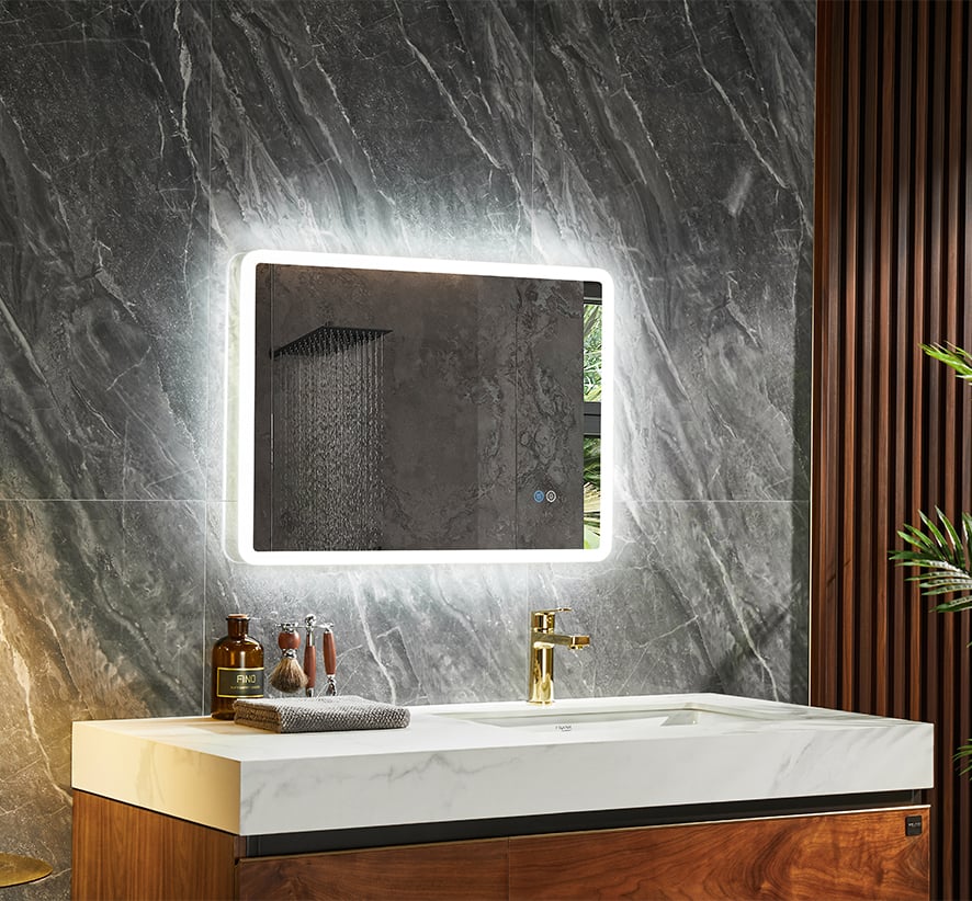 Badezimmerspiegel LED mit-Beleuchtung Horizontal/Vertikal, Entfoggen, und Dimmbar, Acrylglas-Verpackung (70x90 mit-Licht cm) Badspiegel