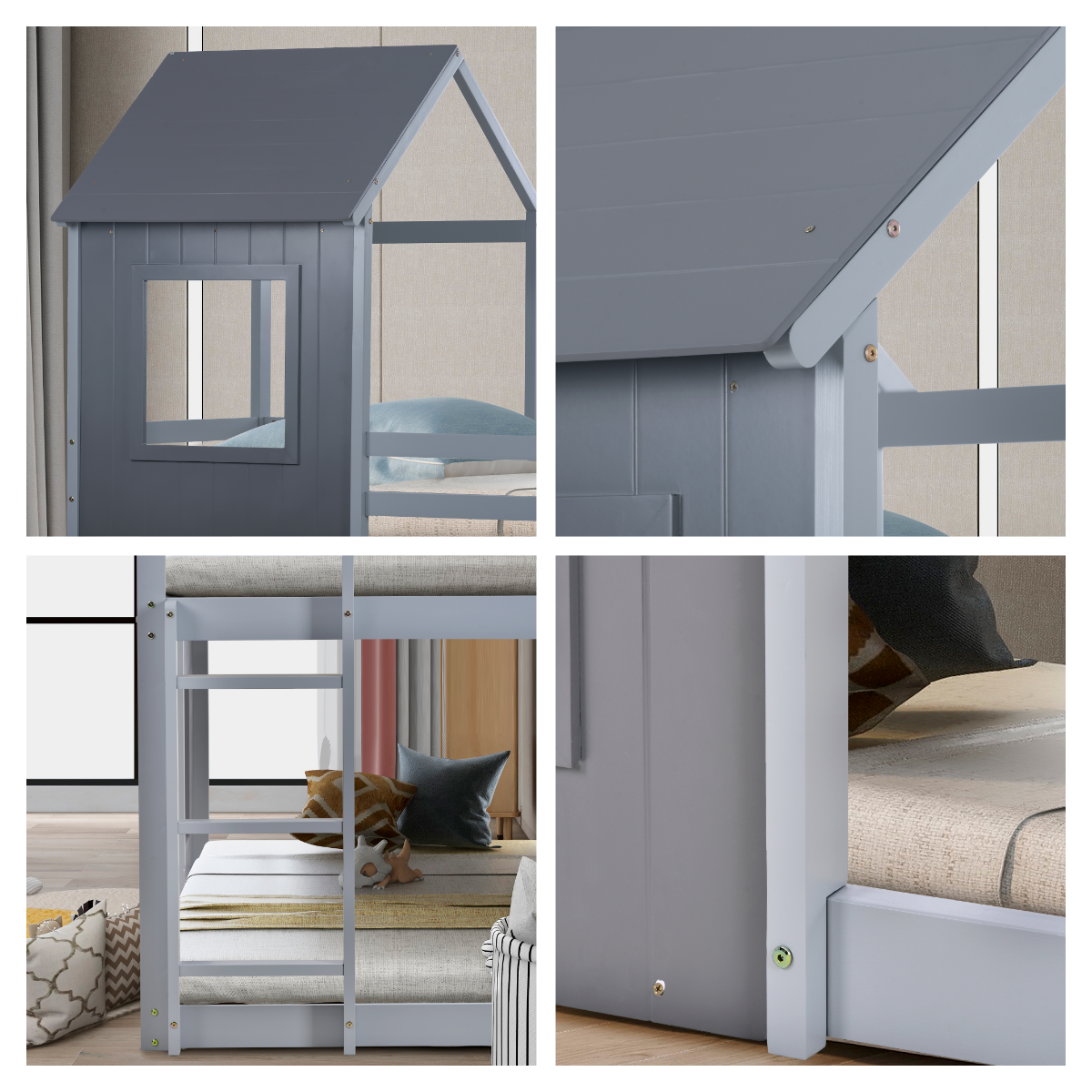 Letto A Castello 90x200 Cm Con Scaletta, Tetto E Protezione Anticaduta, Lettino A Soppalco In Pino Massiccio Per Due Bambini, Grigio -Armonia Casa AAHKMJXYDAFdJAOAIMEbOAchX Ni0V6kW5l0kMox3xvg