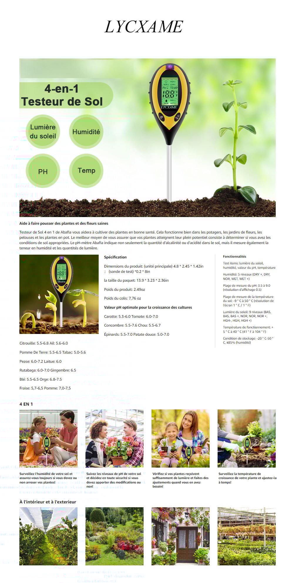 LYCXAMES -- Testeur De Sol, 4 En 1 Soil Tester PH-mètre, Lumière Du Soleil, Température, Hygromètre Pour Jardin Ferme Pelouse Intérieur En Plein Air Plante Fleur -Promos Brico Forte Boutique AAHKMJXYDAFdJAOAIMEbOAchX Ni0V6kW5l0kMox3xvg cJiNdJVXgg Hfi9HRzNcDM=