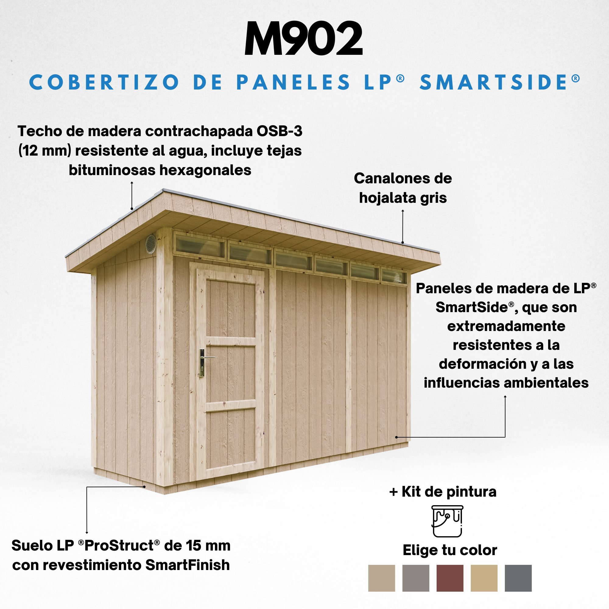 Caseta para jardín paneles a base de madera LP SmartSide 5,9 m² con suelo y