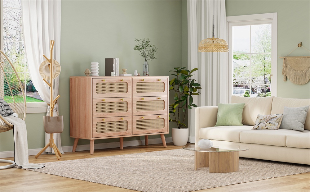 GOOBUY Commode Avec 6 Tiroirs 100cm, Meuble De Rangement, Motif De