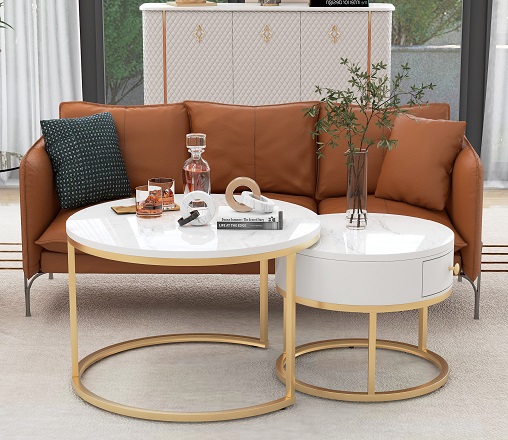Lot De 2 Tables Basses Gigognes Moderne, Plateau Marbre Blanc, Haute Brillance, Tables Basses Rondes, Cadre En Métal Doré,70x70x45cm -VIDAXL || Songmics Soldes AAHKMJXYDAFdJAOAIMEbOAchX Ni0V6kW5l0kMox3xvg