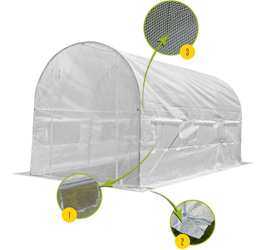 Serra Da Giardino KANWOD 3x2x2m Con Base Acciaio, 6 Finestre E Porta - Film UV4 140g/m² Per Orto - Foto 2