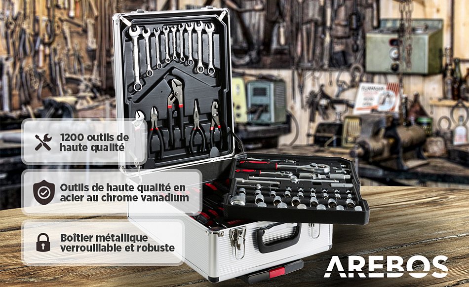 AREBOS Valise à Outils Set D'outils 1200 Pièces Valise à Roulettes Ou Valise De Transport ( Avec Valise à Rou1200 Pièces Lettes) -Stanleyfaco Magasin AAHKMJXYDAFdJAOAIMEbOAchYRuMdtVh5mmprswYJkh5Rdge76 john3CwTDU2Zq ag2Y dz6V11Sb1b6lV