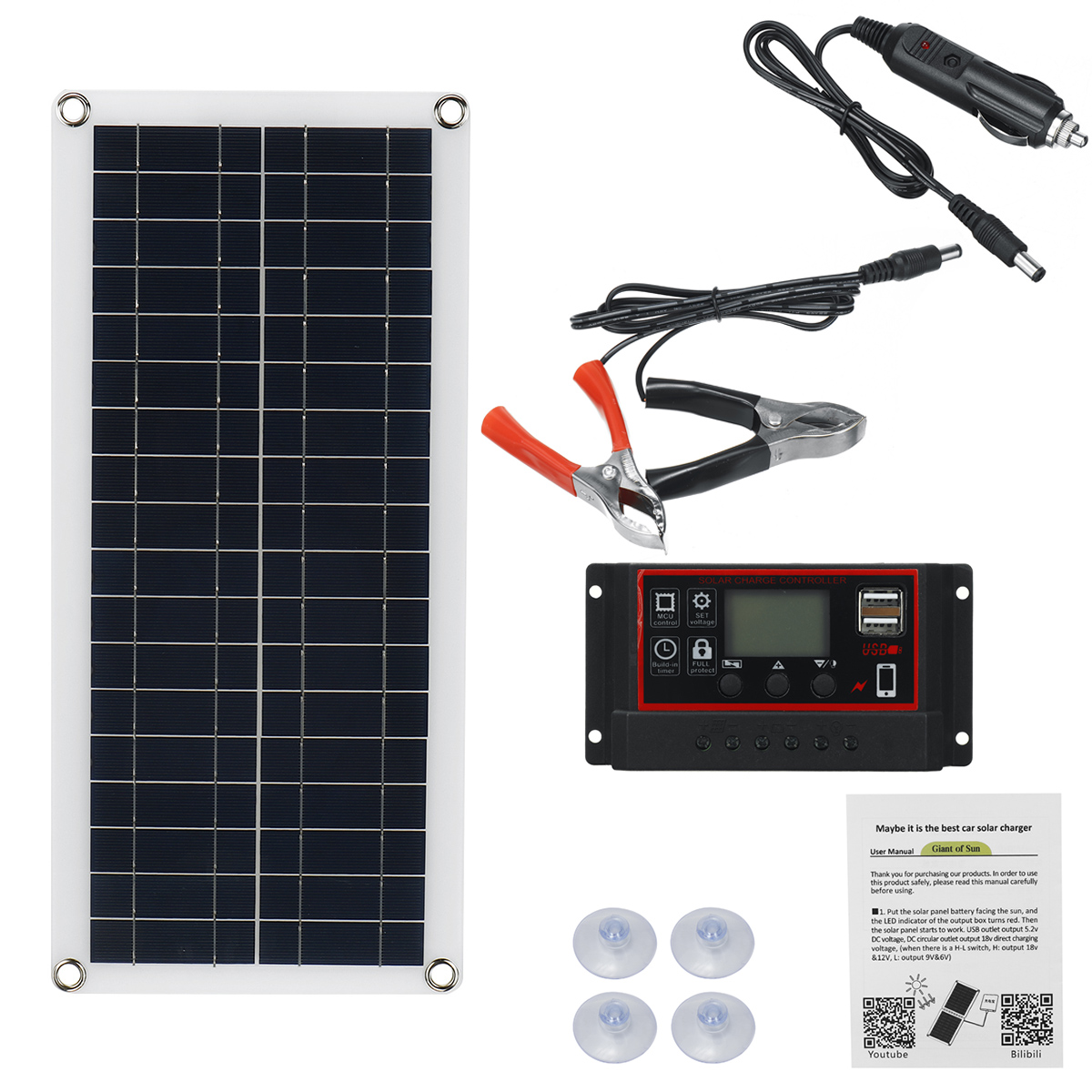 Solar panel iMars 12V 30W solar charger + 100A controller 2 USB ports ...