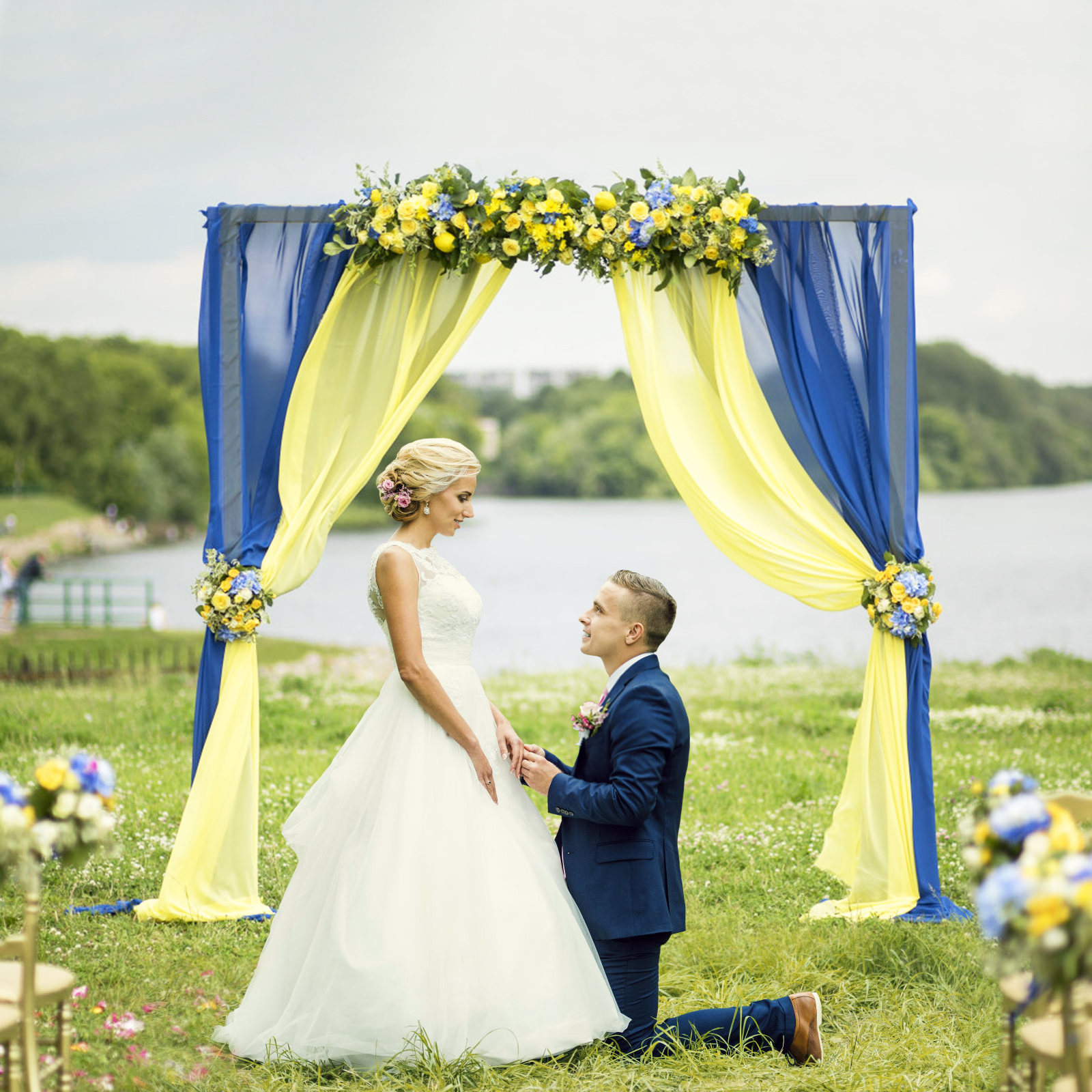 Arche De Mariage En Métal 3x3 M Réglable En Hauteur - Support Carré Jaune Pour Cérémonies Et Fêtes