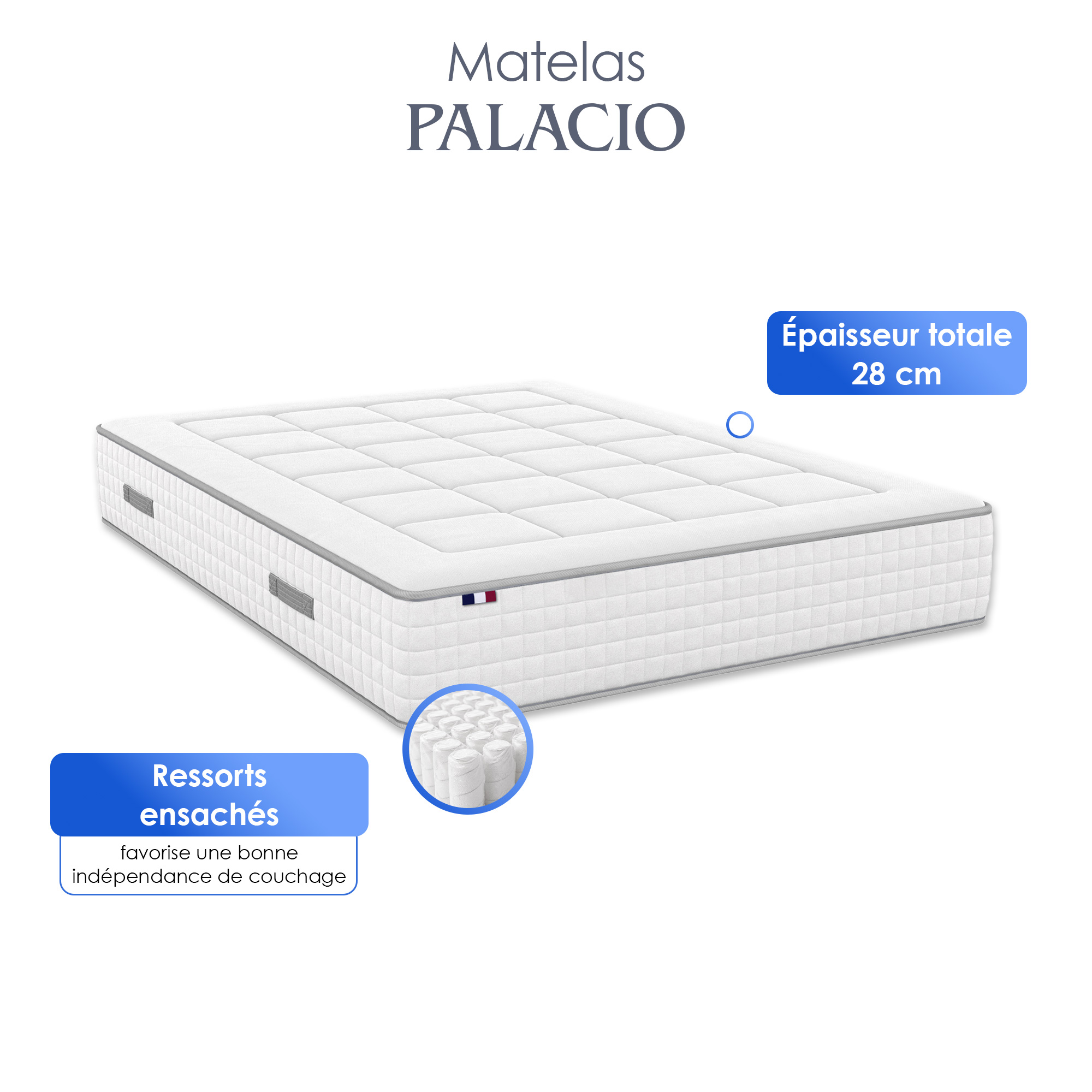 Matelas PALACIO : ressorts ensachés et 7 zones de confort pour un sommeil réparateur