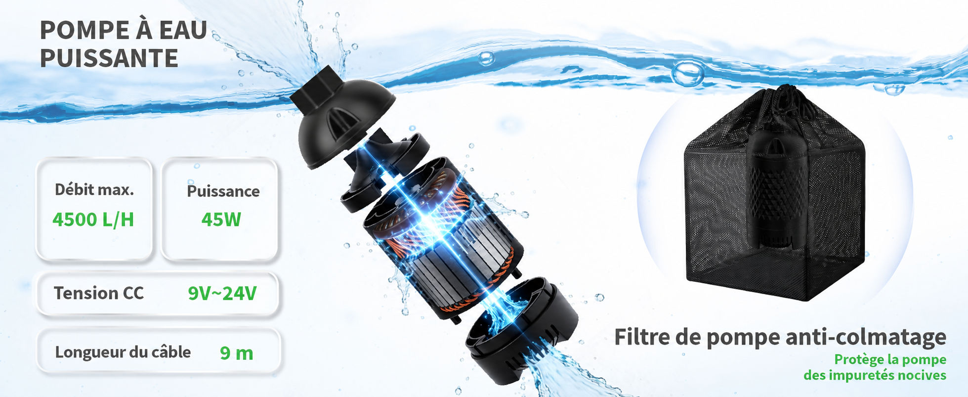 Pompe 45 W avec sac filtrant