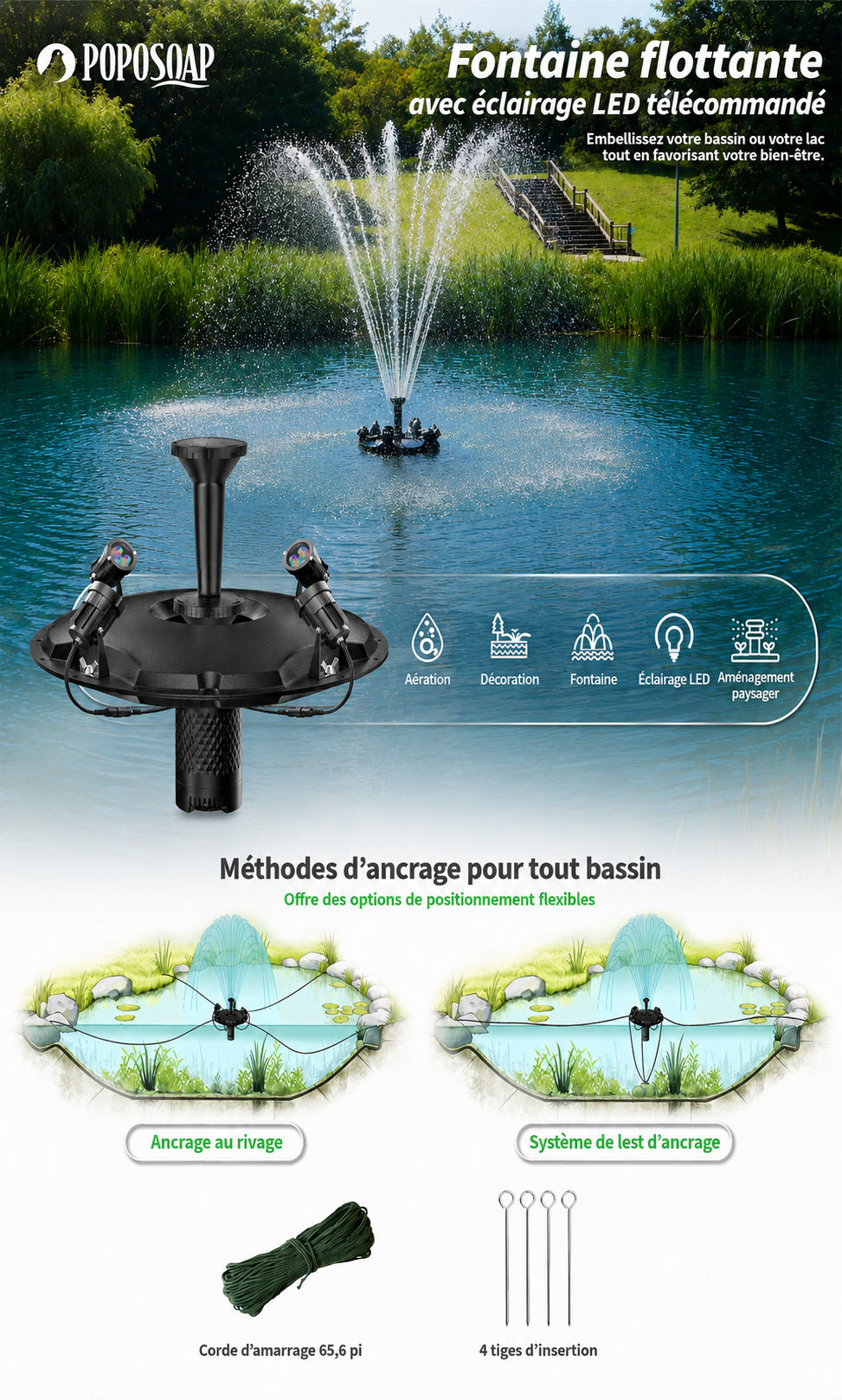 Fontaine flottante POPOSOAP avec LED