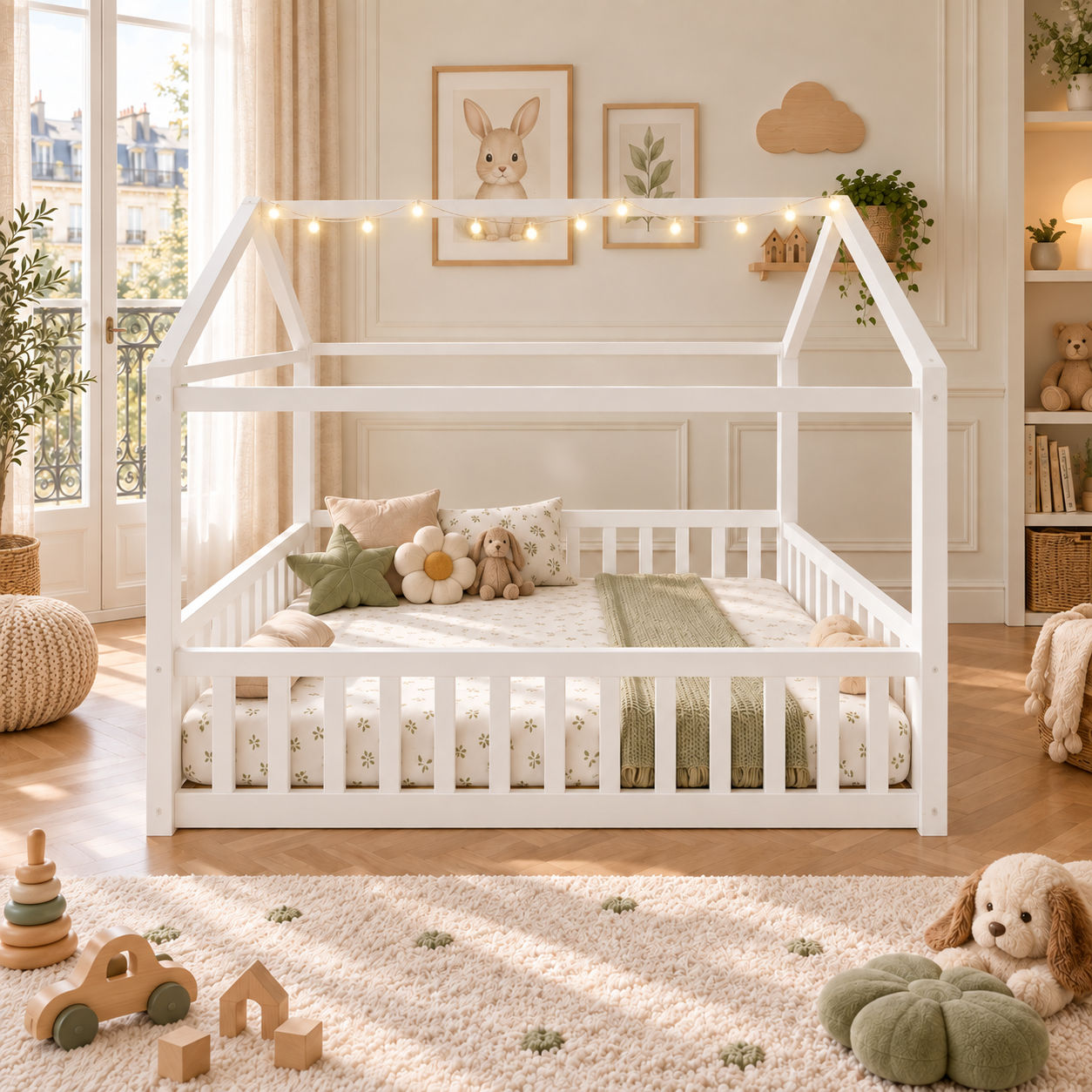 Lit Enfant Maison 90×190 cm (x2) / 180×190 cm – Design Féerique et Modulable – Design cottage féerique et ambiance chaleureuse