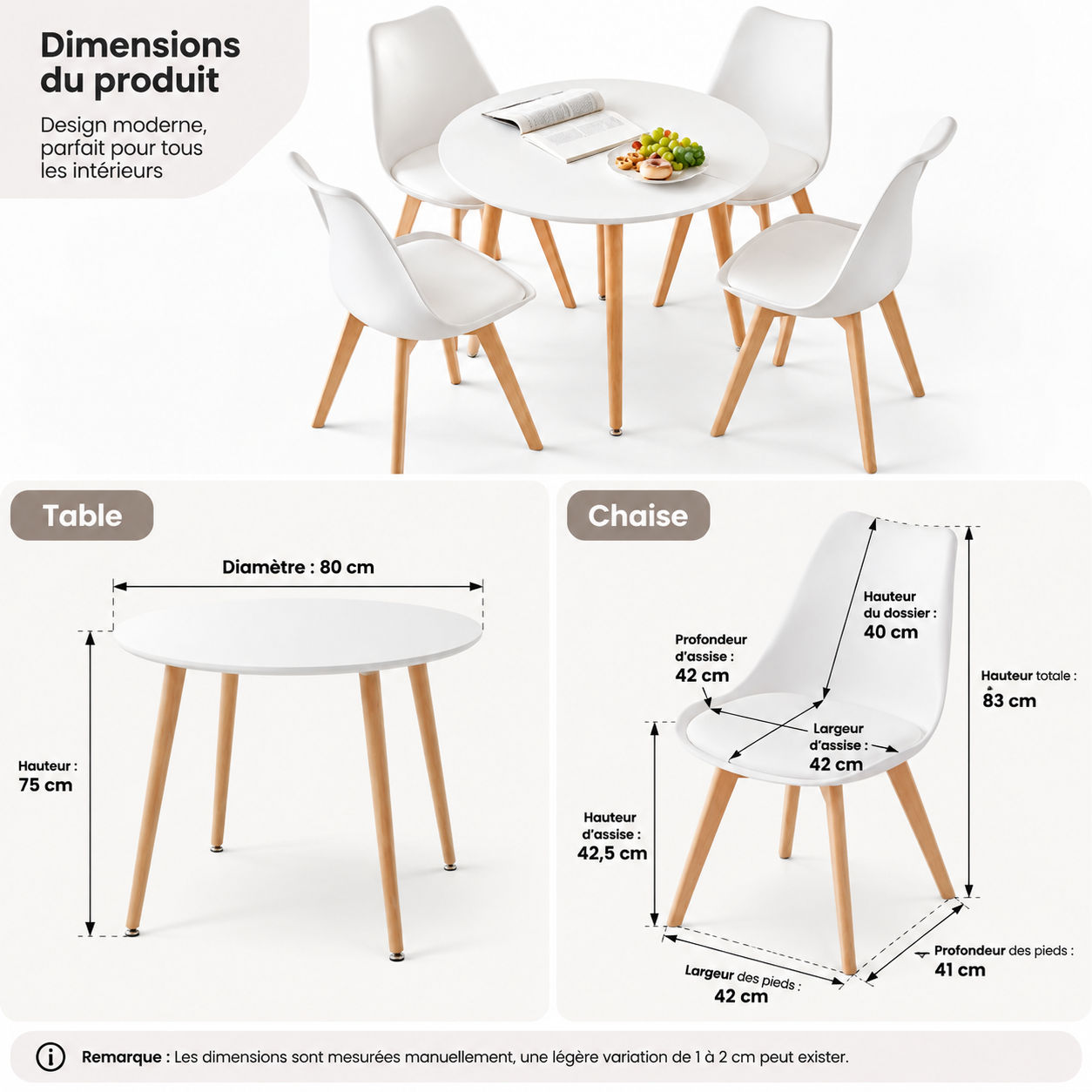 Détails ensemble table et chaises moderne