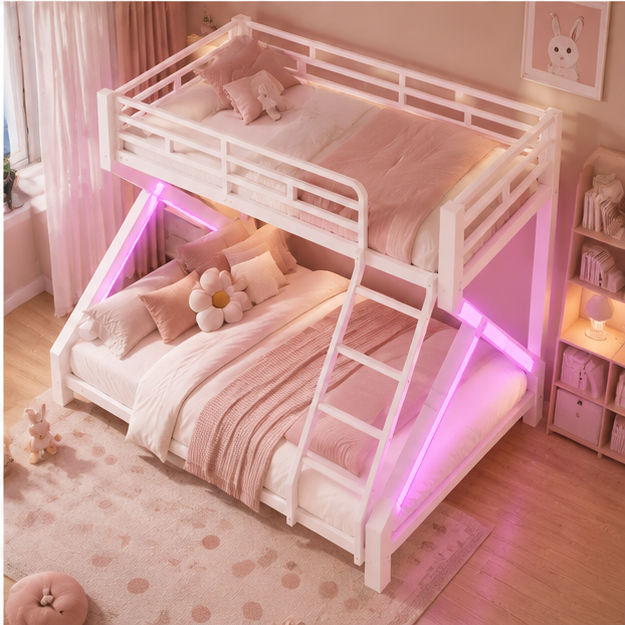 Lit Superposé en Fer Forgé 90×200 / 140×200 cm – LED Douce et Structure Renforcée – Structure en fer forgé robuste et durable
