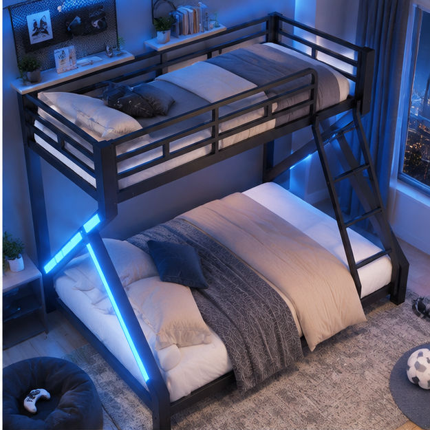 Lit Superposé en Fer Forgé 90×200 / 140×200 cm – LED Douce et Structure Renforcée – Structure en fer forgé robuste et durable