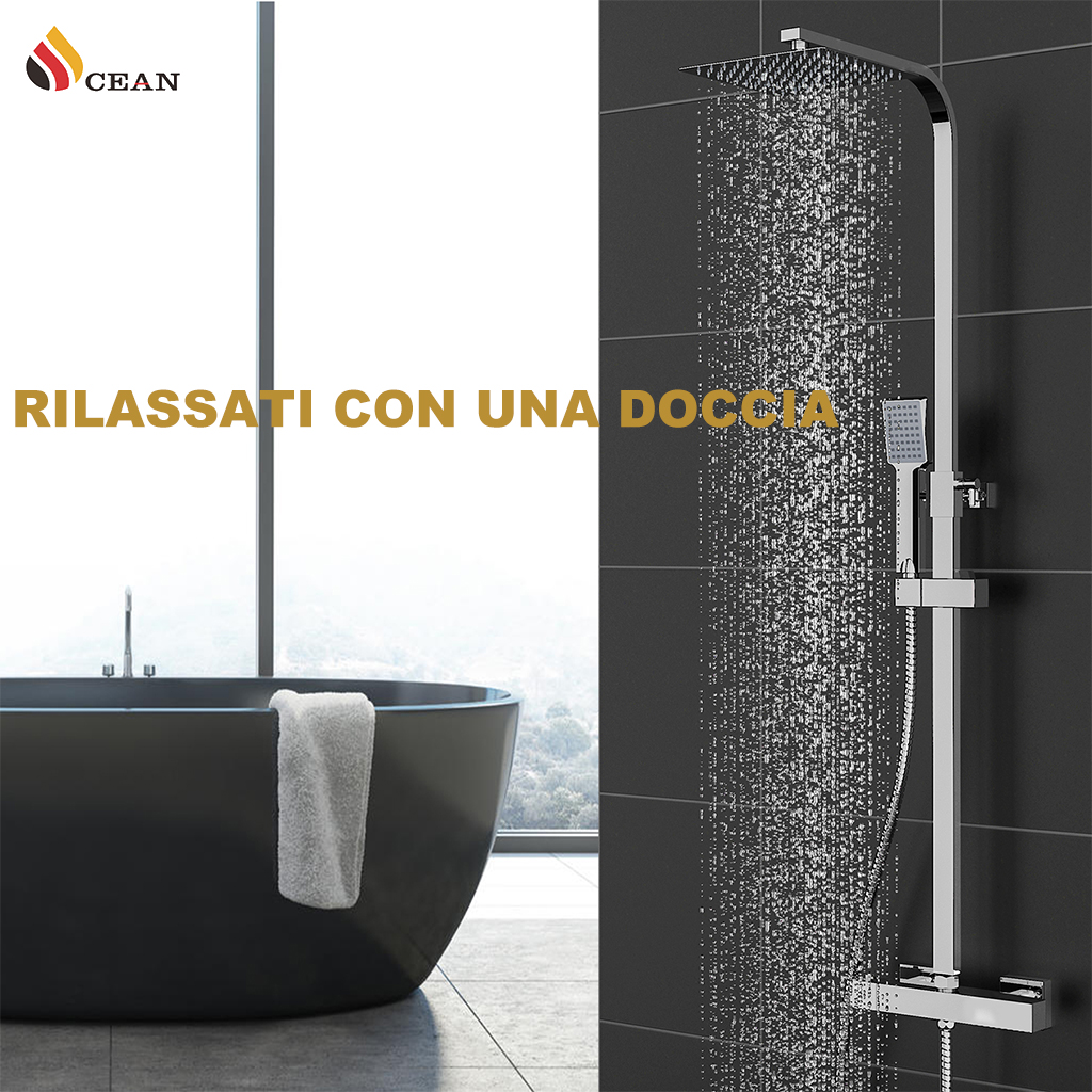 Soffione Doccia A Pioggia 20 Cm + Doccino: Set Doccia 2 In 1 Con Tubo Extra Lungo 178 Cm