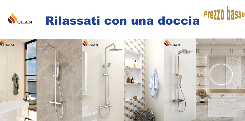 OCEAN ITALY Colonna Doccia con Miscelatore, Soffione Doccia Acciaio Inox, Asta  Doccia Regolabile 80-116cm