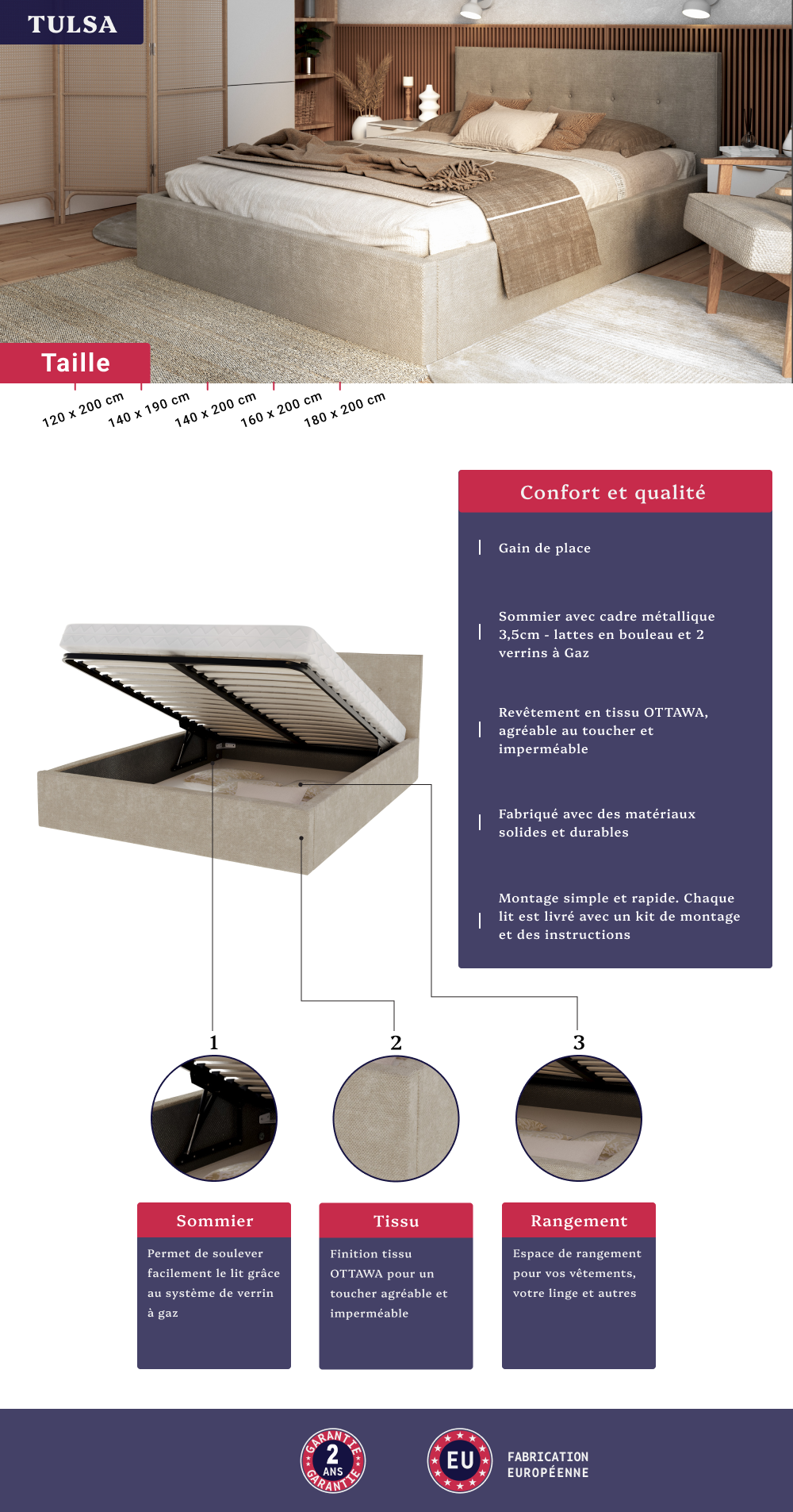 Image de la fiche technique du lit coffre Tulsa