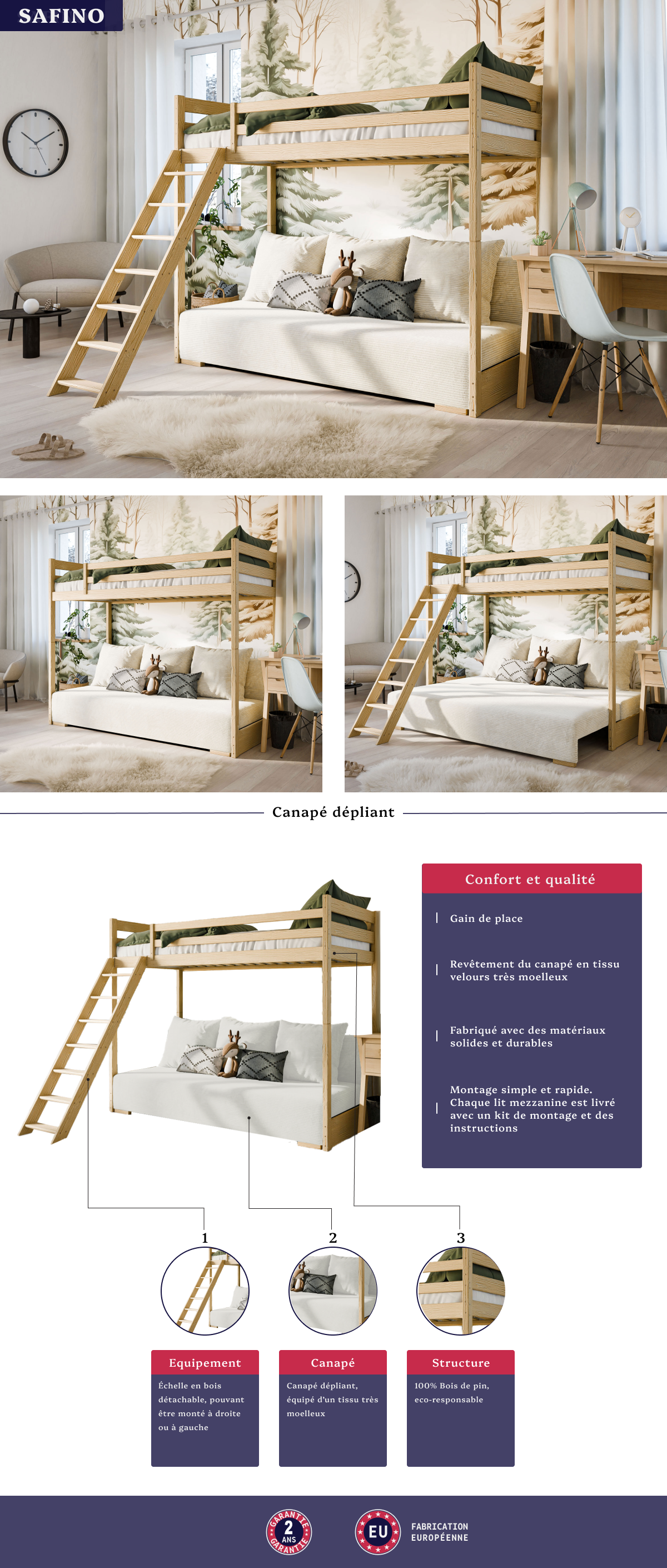 Image de la fiche technique du lit mezzanine Safino