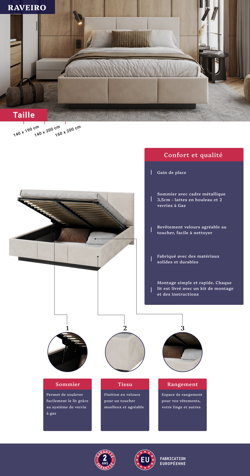 Image de la fiche produit du lit coffre Raveiro
