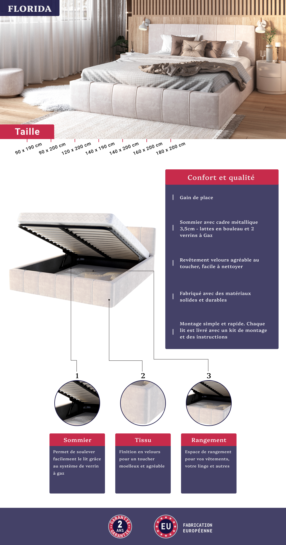 Image de la fiche technique du lit coffre Florida