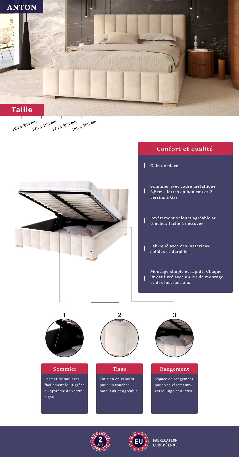 Image de la fiche technique du lit coffre Anton