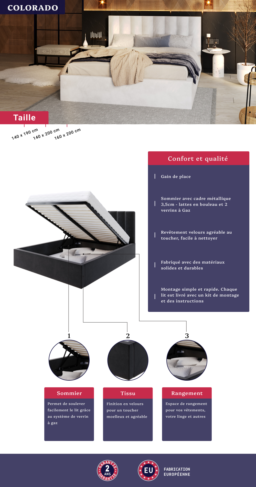 Image de la fiche technique du lit coffre Colorado
