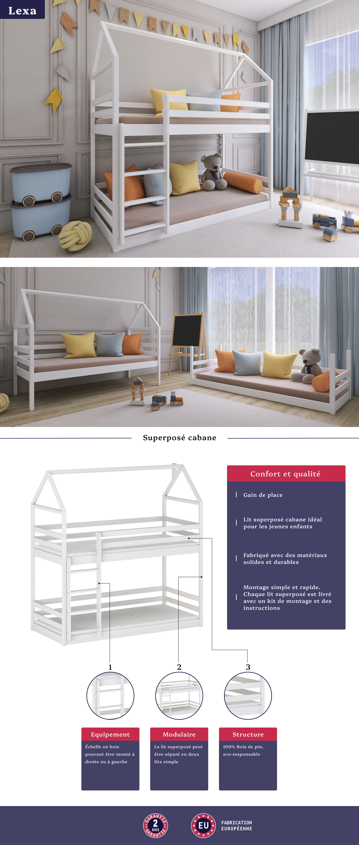 Image de la fiche technique du lit superposé cabane Lexa