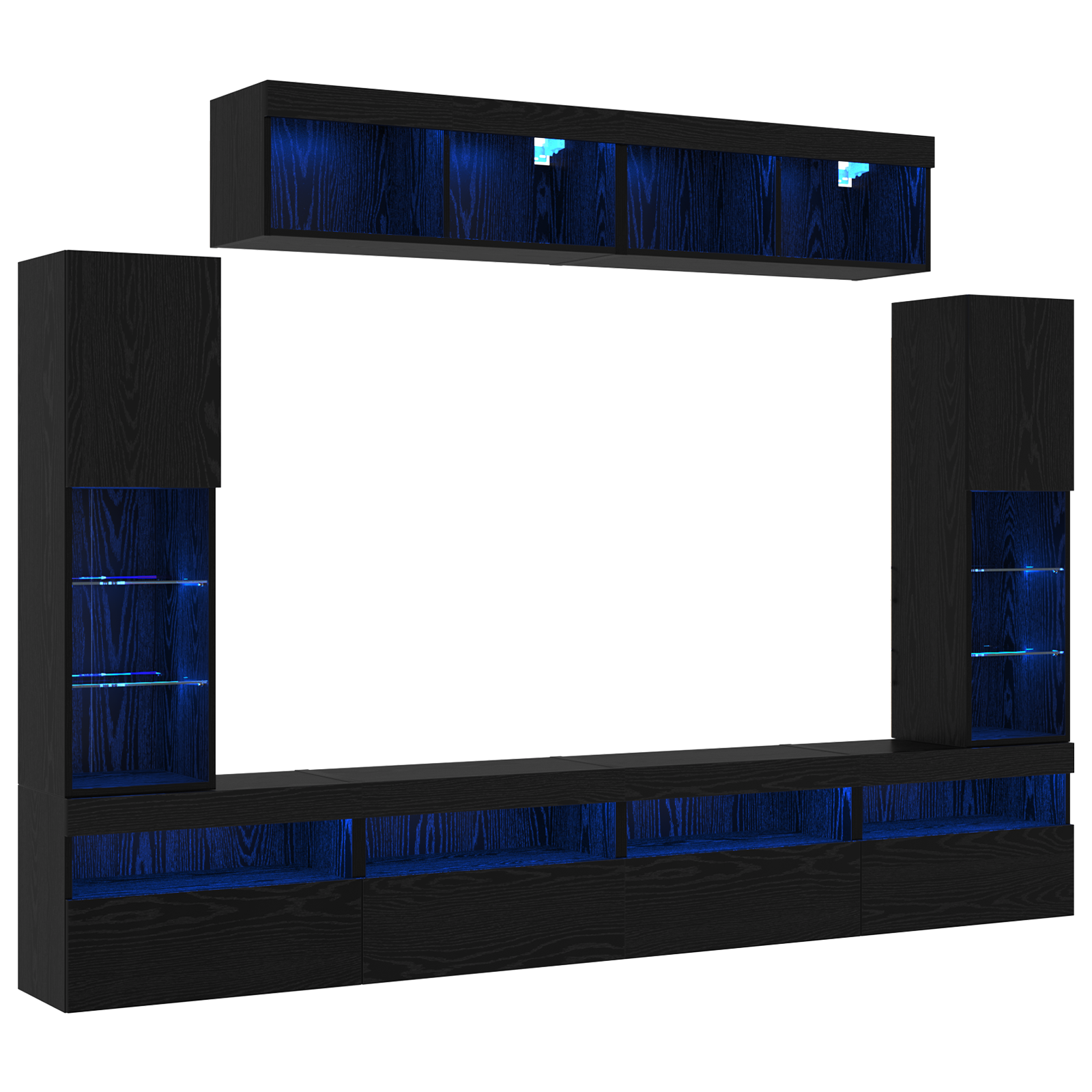 8 Piece TV Wall Units with LED Black Oak Engineered Wood vidaXL