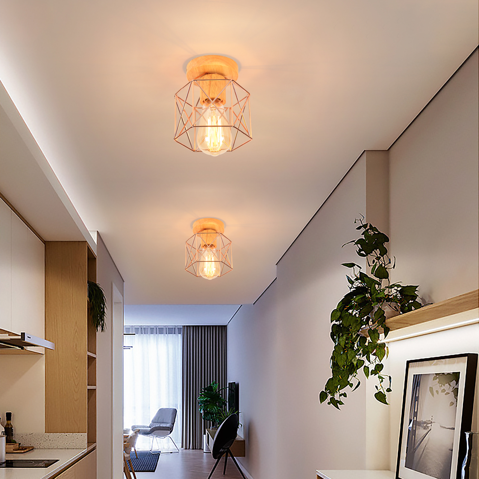 Modern Ceiling Lights Vintage Ceiling Light Retro Chandelier Metal Cage