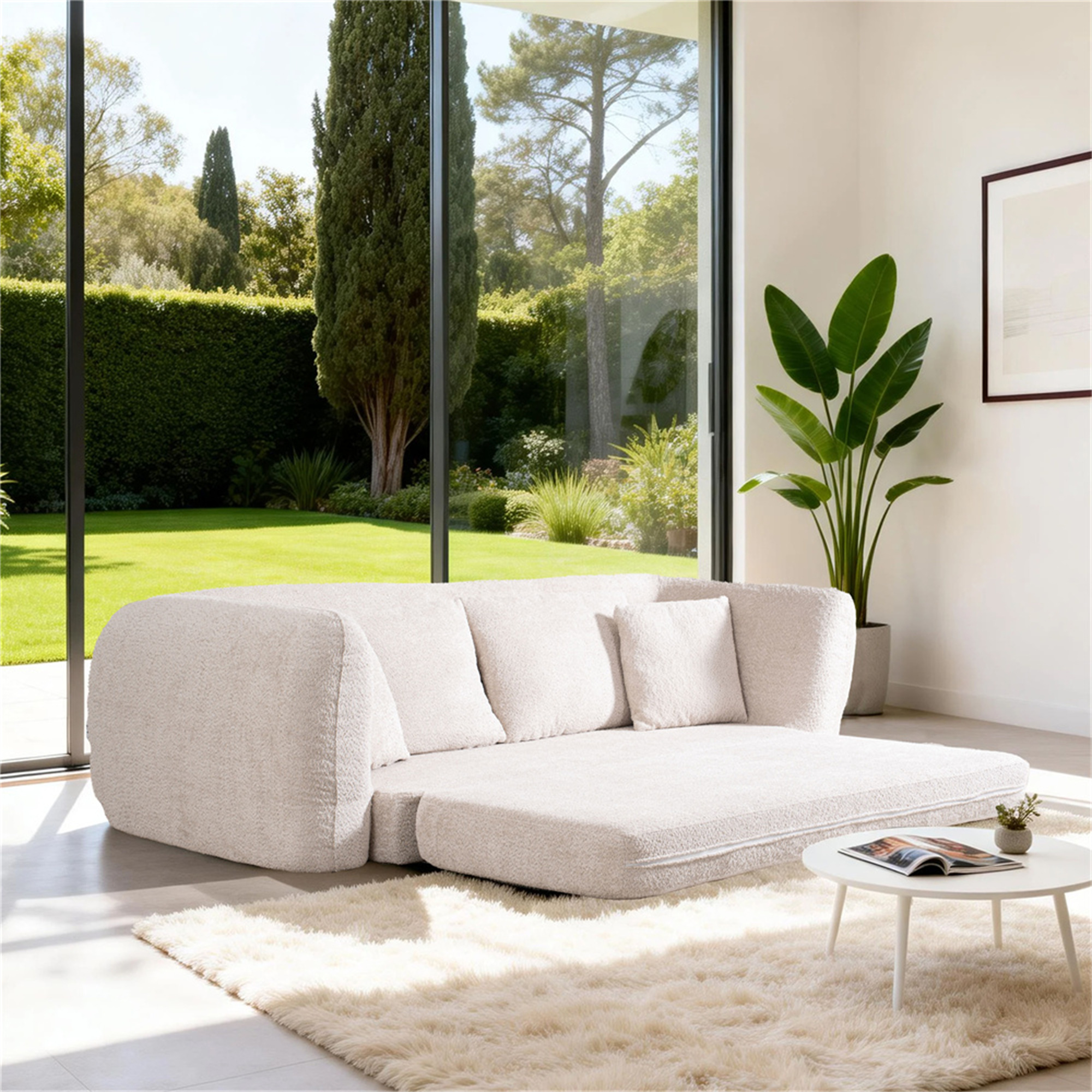 MIMO Beige Pull-Out Sofa Bed – 2-in-1 convertible, UK fire-retardant fabric