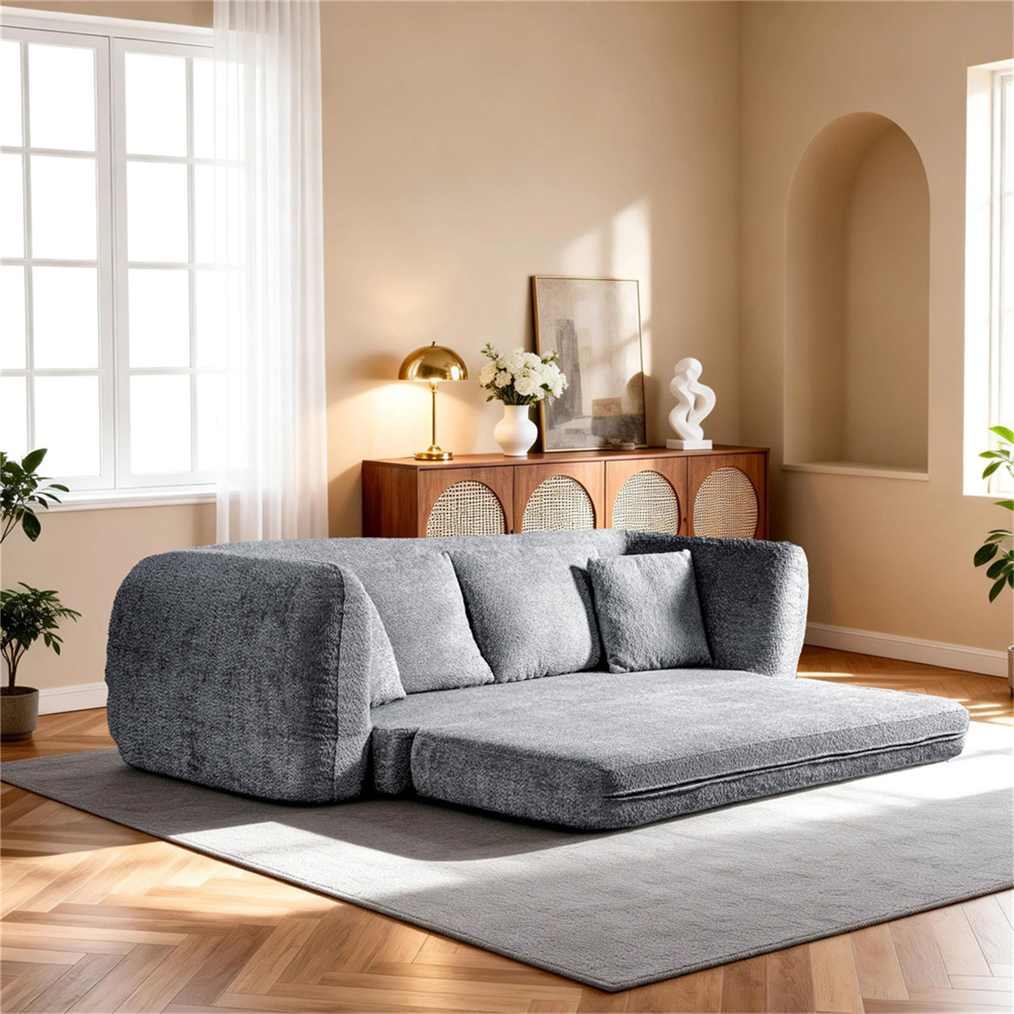 MIMO Grey Pull-Out Sofa Bed – 2-in-1 convertible, UK fire-retardant fabric