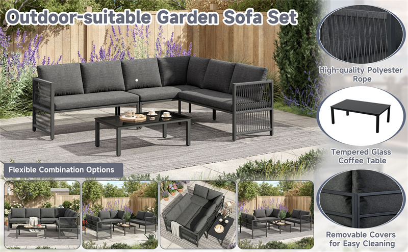 Modular 5-6 seater garden sofa set with coffee table - L shaped corner sofa in outdoor setting