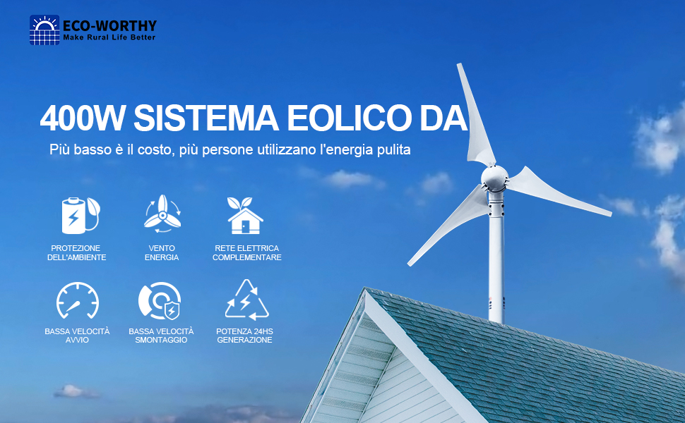 ECO-WORTHY Generatore Eolico Ibrido Da 400 W Che Carica Energia Eolica Con Controller Ibrido Home -Vendite VIDAXL || LEDVANCE || STEINEL