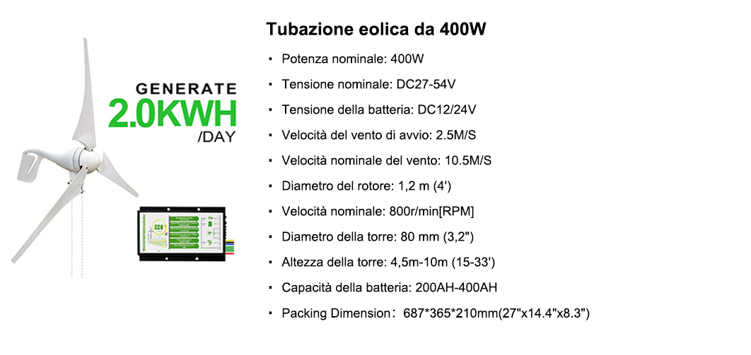 ECO-WORTHY Generatore Eolico Ibrido Da 400 W Che Carica Energia Eolica Con Controller Ibrido Home -Vendite VIDAXL || LEDVANCE || STEINEL