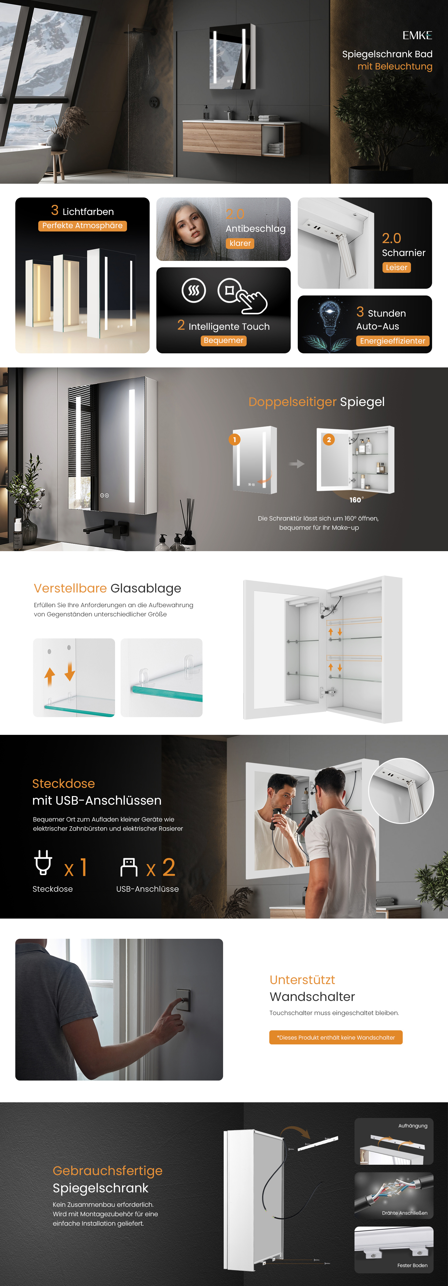 EMKE LED Spiegelschrank