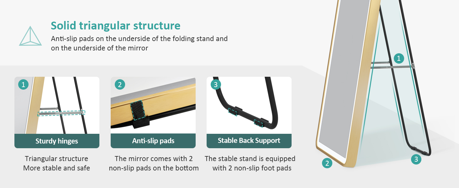 EMKE Freestanding Arched Mirror Full Length With LED Lights Tri-Colour Dimmable Dressing Mirror 160x45cm White Gold -Home Sale Shop