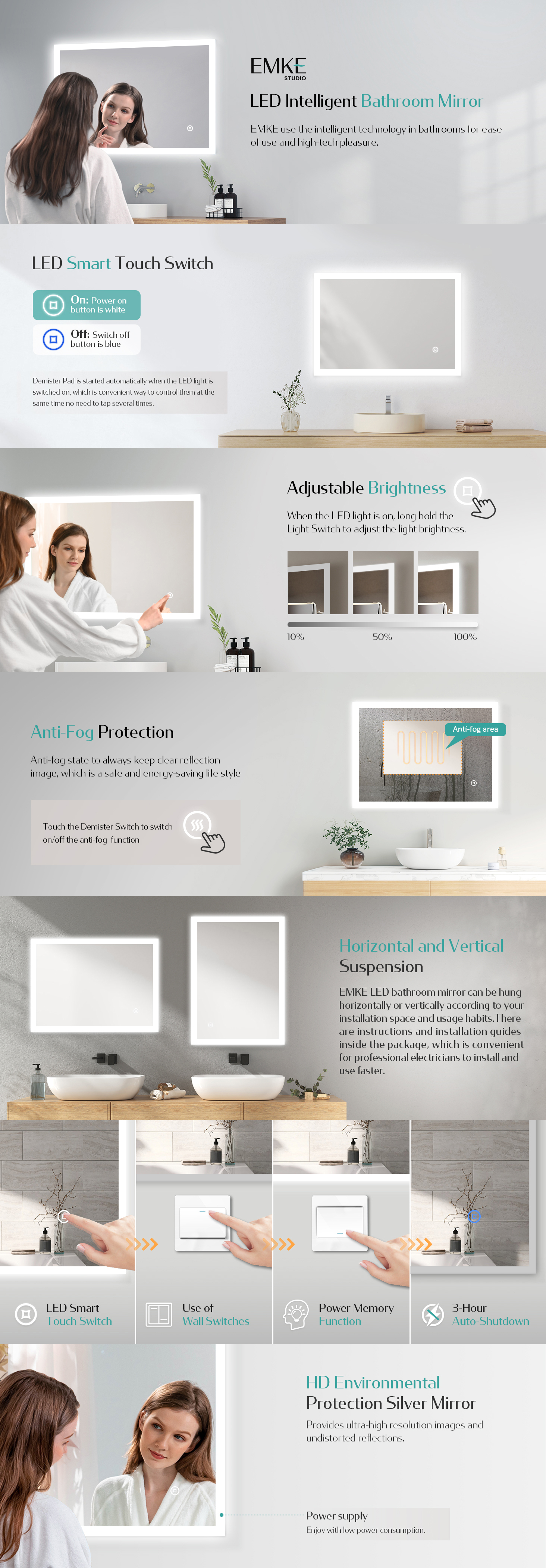 EMKE Illuminated LED Bathroom Mirror