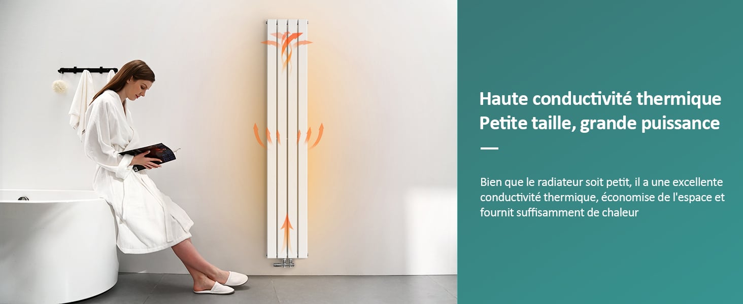 EMKE Radiateur Eau Chaude En Acier, 180x30cm, Tube Plat Vertical Monocouche, Convient Pour 8,4 M² Blanc 627W -Atlantic Magasin