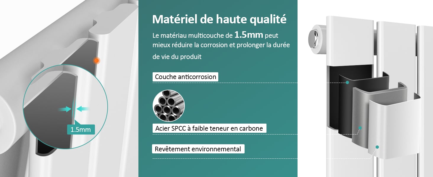 EMKE Radiateur Eau Chaude En Acier, 180x30cm, Tube Plat Vertical Monocouche, Convient Pour 8,4 M² Blanc 627W -Atlantic Magasin