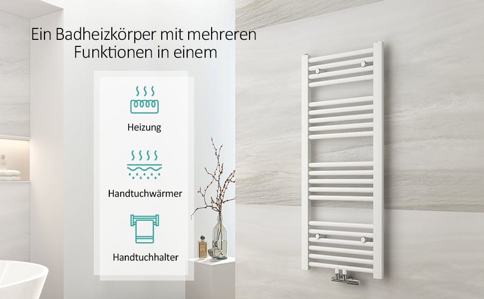 EMKE Badheizkörper Handtuchtrockner Handtuchwärmer 40x100cm, 382 Watt Weiß  Bad-Heizkörper Mittelanschluss