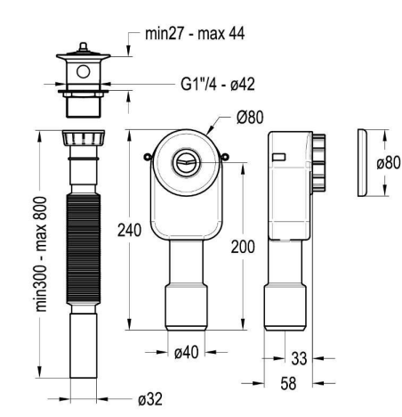 Kit Di Scarico Doppio Per Lavello Regolabile, 20 Cm-80 Cm, Tubo Flessibile Con Sifone A P, Per Lavelli Da Bagno O Cucina, Per Raccordi G1-1/2 E - Foto 6