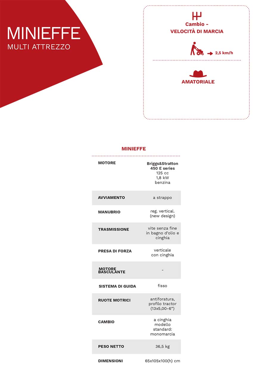 Motofalciatrice EUROSYSTEMS MINIEFFE - Marcia Avanti - Motore A Scoppio A Benzina B&S 450 E-SERIES - Made In Italy -Diserbo Forniture Negozio