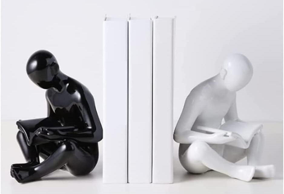 Fermatilibri in bianco e nero, moderno, a forma di statuetta, per mensola (8)