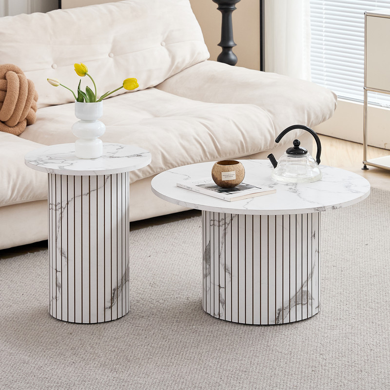 Tables basses modernes rondes blanches effet marbre