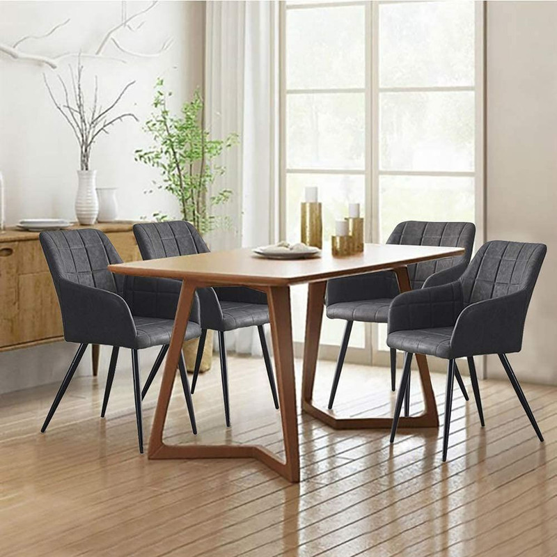 Lot De 2 Chaise De Salle à Manger Chaise De Cuisine Rembourrée En Métal Pied, Faux Cuir Chaises, Gris Clair -Homcomes Boutique